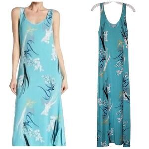 Joan Vass Teal Floral Maxi Dress